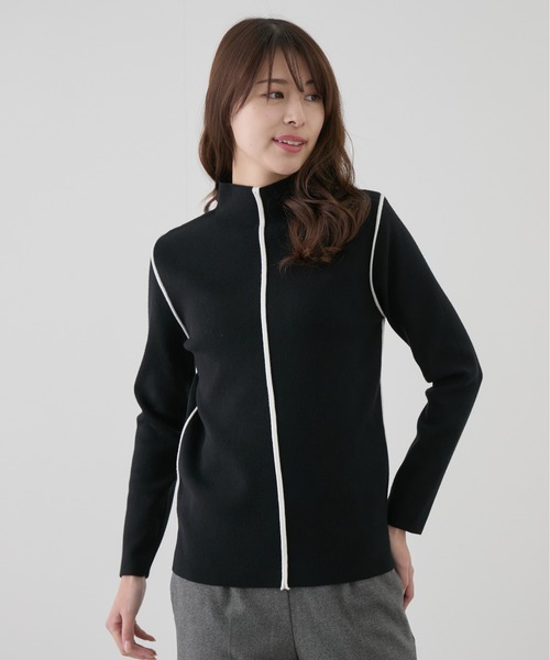 セール】ハイネック配色パイピングニット（Tシャツ/カットソー
