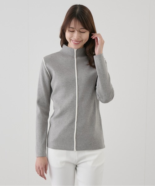 【全4色】ハイネック半袖ニットトップ アイボリー ベージュピンク ブラック【higi-h120708top】( mja )(231219) セール】ハイネック配色パイピングニット（Tシャツ/カットソー