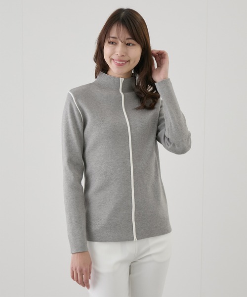 tシャツ ハイネック配色パイピングニット レディース セール】ハイネック配色パイピングニット（Tシャツ/カットソー