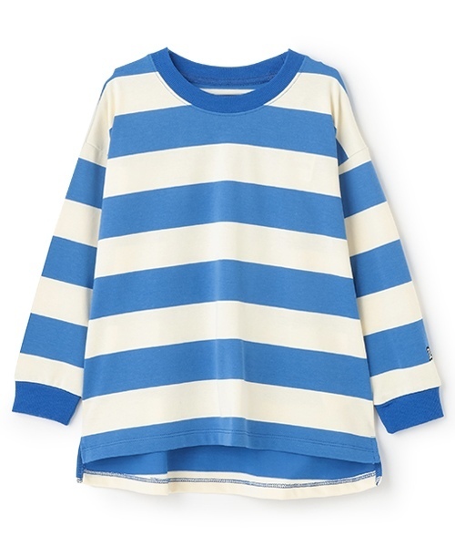 and D. petit main（アンドディープティマイン）の「【365D.】ボーダー袖リブワイドロンT（Tシャツ/カットソー・キッズ・ブルー/ブラック/スモークピンク/グリーン/イエロー/ネイビー・150cm/90cm/110cm/130cm/100cm/120cm/140cm）」の4枚目の写真