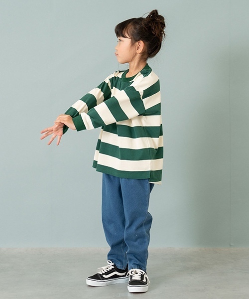 and D. petit main(アンドディープティマイン)の「【365D.】ボーダー袖リブワイド長袖Tシャツ(Tシャツ/カットソー・キッズ・ブルー/ブラック/スモークピンク/グリーン/イエロー/ネイビー・150cm/90cm/110cm/130cm/100cm/120cm/140cm)」の10枚目の写真