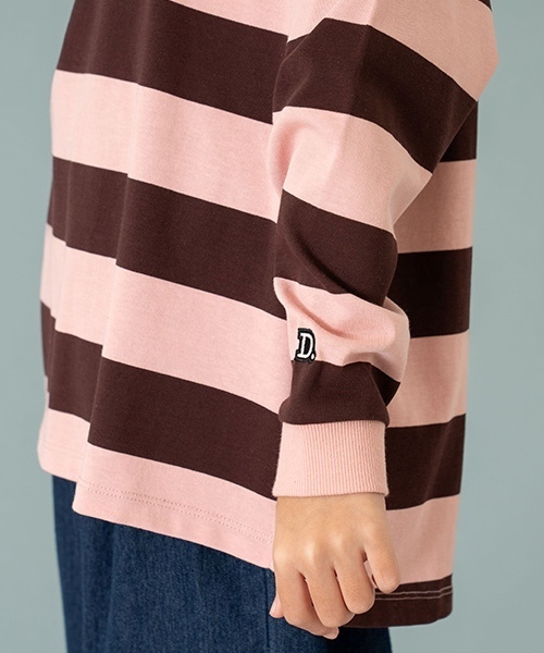 and D. petit main（アンドディープティマイン）の「【365D.】ボーダー袖リブワイドロンT（Tシャツ/カットソー・キッズ・ブルー/ブラック/スモークピンク/グリーン/イエロー/ネイビー・150cm/90cm/110cm/130cm/100cm/120cm/140cm）」の8枚目の写真