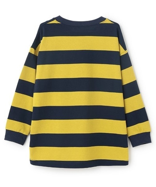 and D. petit main（アンドディープティマイン）の「【365D.】ボーダー袖リブワイドロンT（Tシャツ/カットソー・キッズ・ブルー/ブラック/スモークピンク/グリーン/イエロー/ネイビー・150cm/90cm/110cm/130cm/100cm/120cm/140cm）」の9枚目の写真