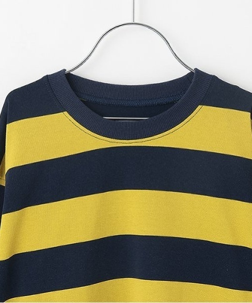 and D. petit main（アンドディープティマイン）の「【365D.】ボーダー袖リブワイドロンT（Tシャツ/カットソー・キッズ・ブルー/ブラック/スモークピンク/グリーン/イエロー/ネイビー・150cm/90cm/110cm/130cm/100cm/120cm/140cm）」の10枚目の写真