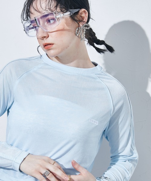 TTOL（トール）の「パイピングデザインシアートップス＜大きいサイズ有＞（Tシャツ/カットソー・レディース・イエロー/ブルー・M～Ｌ/L～LL/LL～3L）」の2枚目の写真