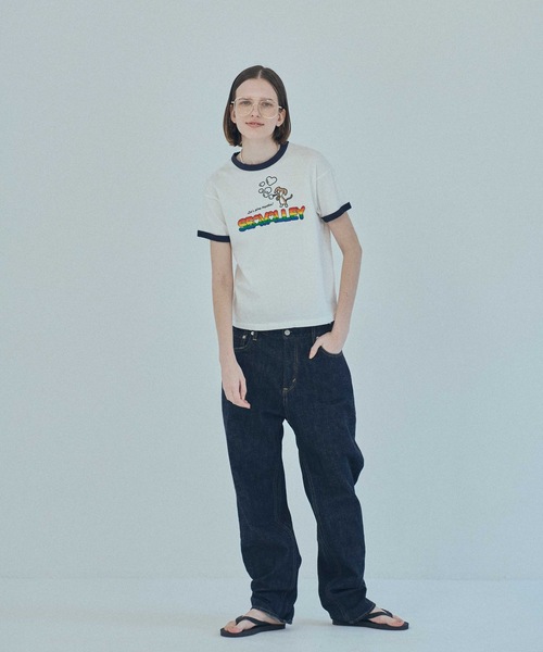 SEA（シー）の「RIKU リンガー TEE (SEAVALLEY)（Tシャツ/カットソー・レディース・グレー/ブルー/ホワイト・1/2）」の2枚目の写真