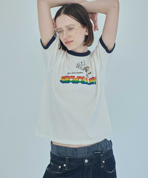 SEA（シー）の「RIKU リンガー TEE (SEAVALLEY)（Tシャツ/カットソー・レディース・グレー/ブルー/ホワイト・1/2）」の4枚目の写真
