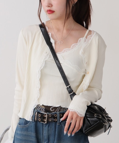 ROOPTOKYO(ループトウキョウ)の「2WAYLace Cropped Top/レースモチーフ クロップドトップス 秋物 秋服 2026年秋冬(アンサンブル・レディース・ブラック/ホワイト/グレー/ベージュ・FREE)」の21枚目の写真