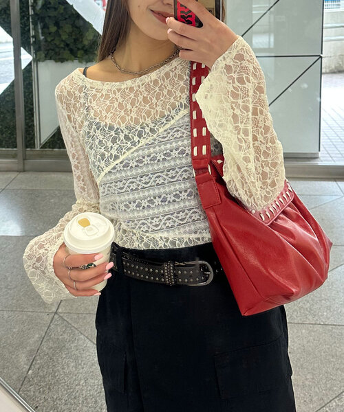 tシャツ レースパネルシアートップス レディース UNITED TOKYO tシャツ パネルレースシアープルオーバー