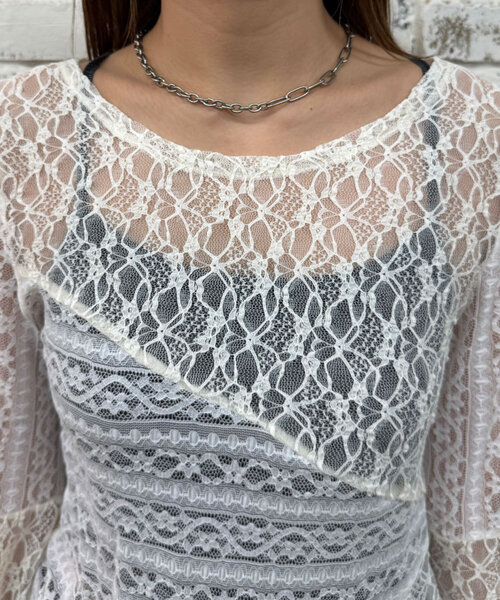 CIAOPANIC（チャオパニック）の「レースパネルシアートップス（Tシャツ/カットソー・レディース・オフホワイト/ブラック/カーキ・ONE SIZE）」の6枚目の写真