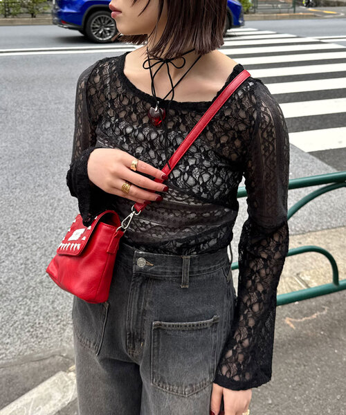 CIAOPANIC（チャオパニック）の「レースパネルシアートップス（Tシャツ/カットソー・レディース・オフホワイト/ブラック/カーキ・ONE SIZE）」の10枚目の写真