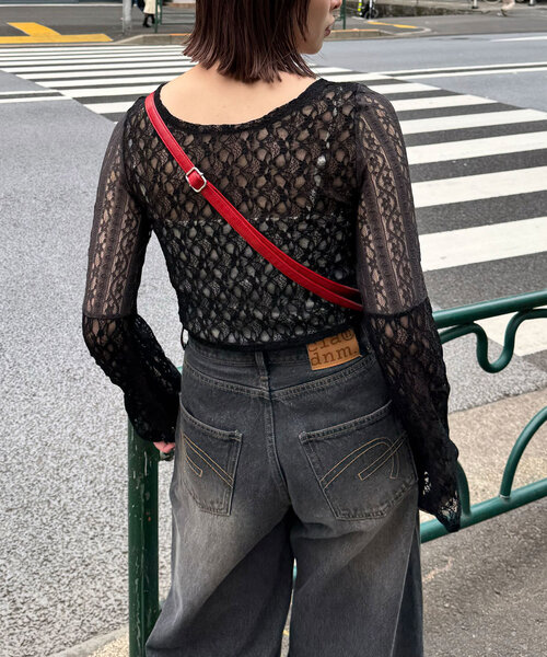 チャオ セール】レースパネルシアートップス（Tシャツ/カットソー