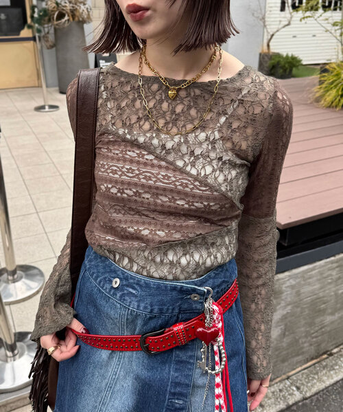 CIAOPANIC（チャオパニック）の「レースパネルシアートップス（Tシャツ/カットソー・レディース・オフホワイト/ブラック/カーキ・ONE SIZE）」の17枚目の写真