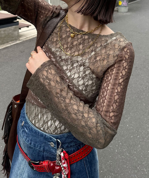 CIAOPANIC（チャオパニック）の「レースパネルシアートップス（Tシャツ/カットソー・レディース・オフホワイト/ブラック/カーキ・ONE SIZE）」の20枚目の写真