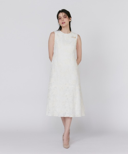 Maglie レース カットワーク ワンピース セール】《Maglie White》3D刺繍レースワンピース（ドレス