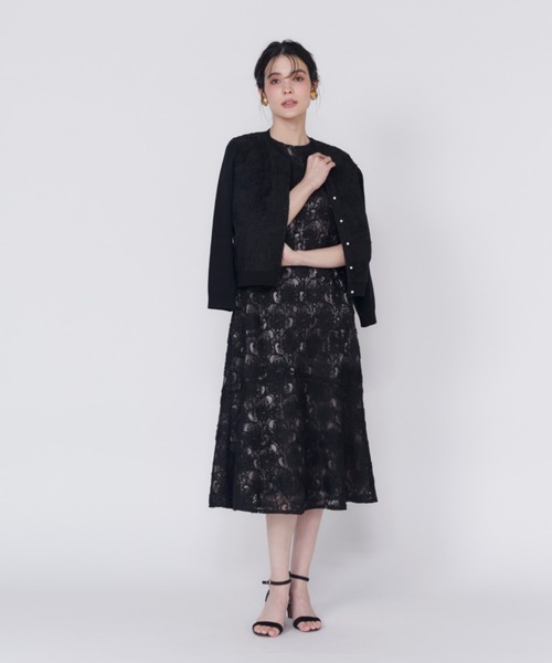 MARCHESA NOTTE マクラメレース ワンピース 刺繍 Marchesa Notte 結婚式・パーティードレス｜ブラック、グリーン