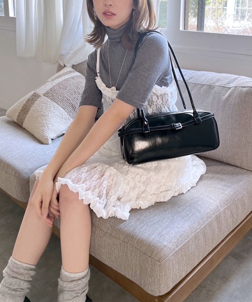 Jewelobe（ジュエローブ）の「フリル×レースビスチェディテールキャミチュニック（キャミソール・レディース・ブラック/ホワイト・FREE）」の9枚目の写真