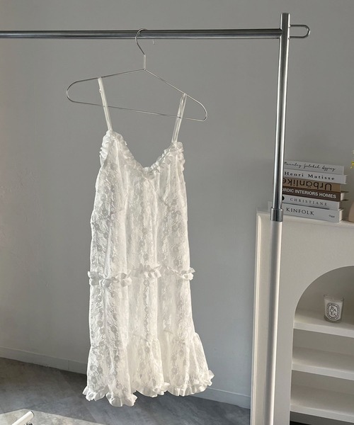 Jewelobe（ジュエローブ）の「フリル×レースビスチェディテールキャミチュニック（キャミソール・レディース・ブラック/ホワイト・FREE）」の15枚目の写真