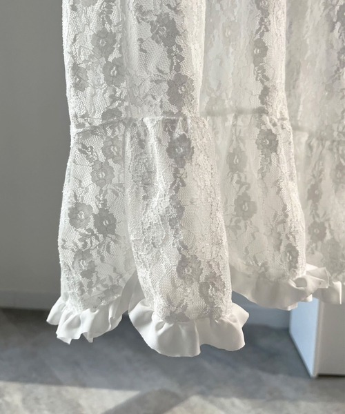 Jewelobe（ジュエローブ）の「フリル×レースビスチェディテールキャミチュニック（キャミソール・レディース・ブラック/ホワイト・FREE）」の16枚目の写真