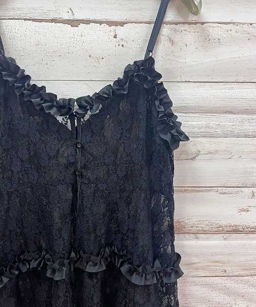 Jewelobe（ジュエローブ）の「フリル×レースビスチェディテールキャミチュニック（キャミソール・レディース・ブラック/ホワイト・FREE）」の21枚目の写真