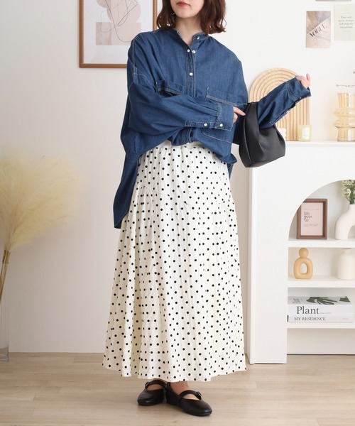 Anna Nicola(アンナニコラ)の「Anna Nicola フロッキードット切替ロングスカート(スカート・レディース・オフホワイト/ブラック/キャメル・38)」の7枚目の写真
