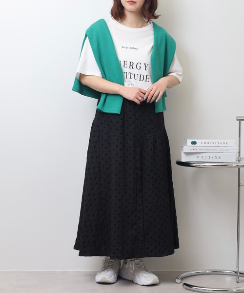 Anna Nicola(アンナニコラ)の「Anna Nicola フロッキードット切替ロングスカート(スカート・レディース・オフホワイト/ブラック/キャメル・38)」の11枚目の写真