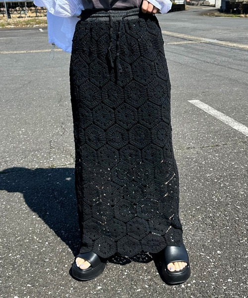 CRB（シーアールビー）の「クロシェIラインロングスカート（スカート・レディース・ブラック/ベージュ・F）」の15枚目の写真