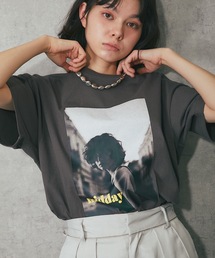 綿天竺モノクロフォトプリントTシャツ