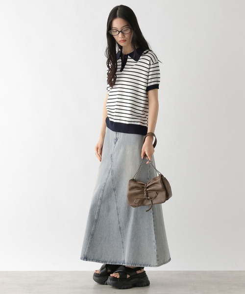 Heather（ヘザー）の「ボーダーポロニット（半袖）　491044（ニット/セーター・レディース・グレー系/ネイビー系/ホワイト系・FREE）」の8枚目の写真