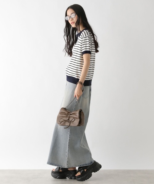 Heather（ヘザー）の「ボーダーポロニット（半袖）　491044（ニット/セーター・レディース・グレー系/ネイビー系/ホワイト系・FREE）」の9枚目の写真