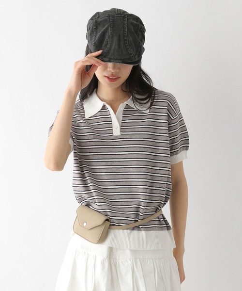 Heather（ヘザー）の「ボーダーポロニット（半袖）　491044（ニット/セーター・レディース・グレー系/ネイビー系/ホワイト系・FREE）」の10枚目の写真