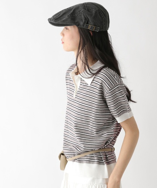 Heather（ヘザー）の「ボーダーポロニット（半袖）　491044（ニット/セーター・レディース・グレー系/ネイビー系/ホワイト系・FREE）」の11枚目の写真