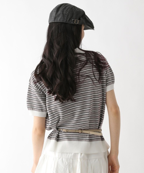 Heather（ヘザー）の「ボーダーポロニット（半袖）　491044（ニット/セーター・レディース・グレー系/ネイビー系/ホワイト系・FREE）」の12枚目の写真