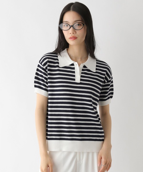 Heather（ヘザー）の「ボーダーポロニット（半袖）　491044（ニット/セーター・レディース・グレー系/ネイビー系/ホワイト系・FREE）」の18枚目の写真