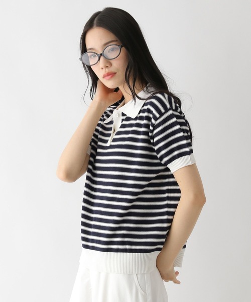 Heather（ヘザー）の「ボーダーポロニット（半袖）　491044（ニット/セーター・レディース・グレー系/ネイビー系/ホワイト系・FREE）」の19枚目の写真