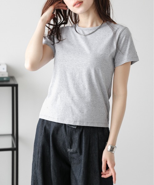 SUGAR BISKET(シュガービスケット)の「ラインストーン Tシャツ(Tシャツ/カットソー・レディース・ホワイト/ブラック/グレー・フリー)」の2枚目の写真