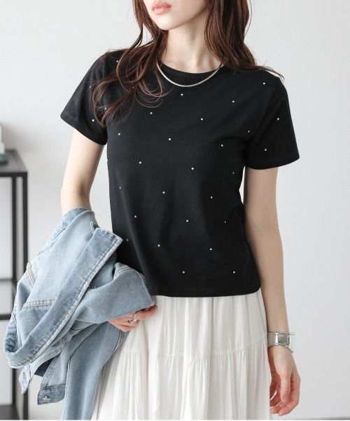 SUGAR BISKET(シュガービスケット)の「ラインストーン Tシャツ(Tシャツ/カットソー・レディース・ホワイト/ブラック/グレー・フリー)」の3枚目の写真