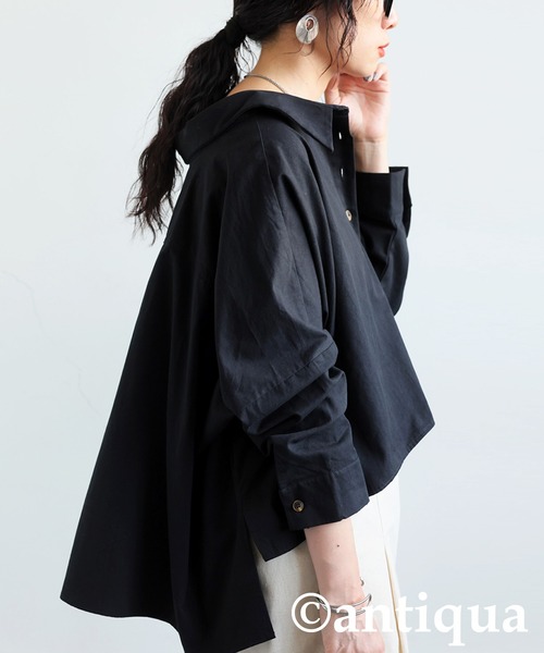 antiqua(アンティカ)の「ショート丈シャツ(シャツ/ブラウス・レディース・カーキ/ブラック・ONESIZE)」の1枚目の写真