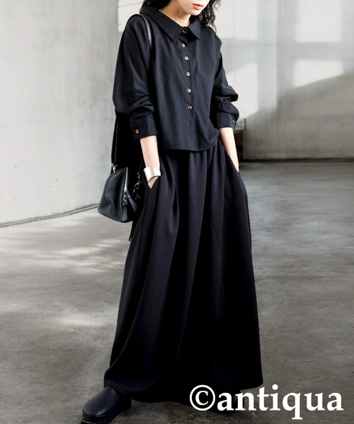 antiqua(アンティカ)の「ショート丈シャツ(シャツ/ブラウス・レディース・カーキ/ブラック・ONESIZE)」の7枚目の写真