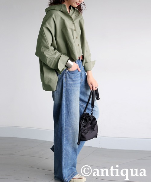 antiqua(アンティカ)の「ショート丈シャツ(シャツ/ブラウス・レディース・カーキ/ブラック・ONESIZE)」の8枚目の写真