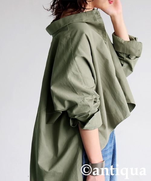 antiqua(アンティカ)の「ショート丈シャツ(シャツ/ブラウス・レディース・カーキ/ブラック・ONESIZE)」の9枚目の写真