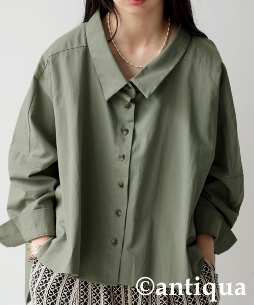 antiqua(アンティカ)の「ショート丈シャツ(シャツ/ブラウス・レディース・カーキ/ブラック・ONESIZE)」の10枚目の写真