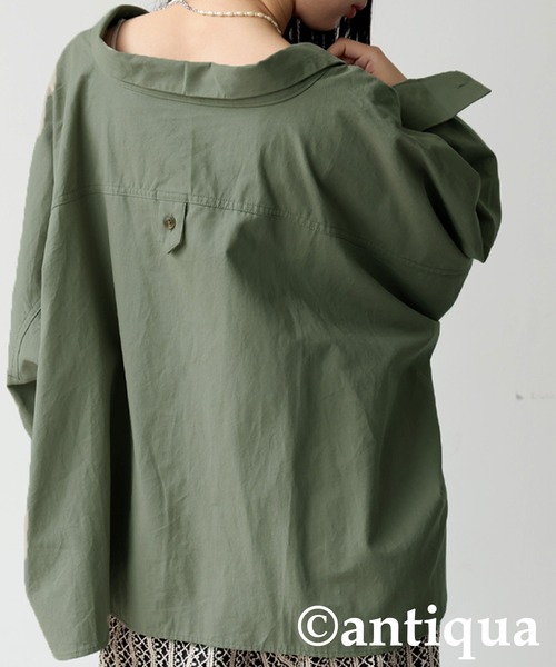 antiqua(アンティカ)の「ショート丈シャツ(シャツ/ブラウス・レディース・カーキ/ブラック・ONESIZE)」の11枚目の写真