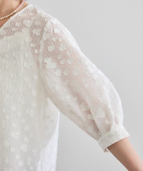 【WEB・一部店舗限定】フラワージャガードブラウス【セットアップ対応】/洗える ROPE'｜【WEB・一部店舗限定】フラワージャガードブラウス