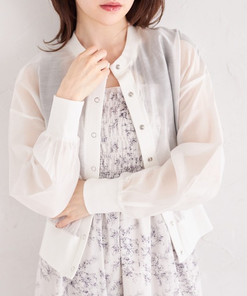 tocco closet(トッコ クローゼット)の「シアーブルゾン風カーディガン(カーディガン/ボレロ・レディース・ブルー/イエロー/オフホワイト/ブラック・M)」の1枚目の写真