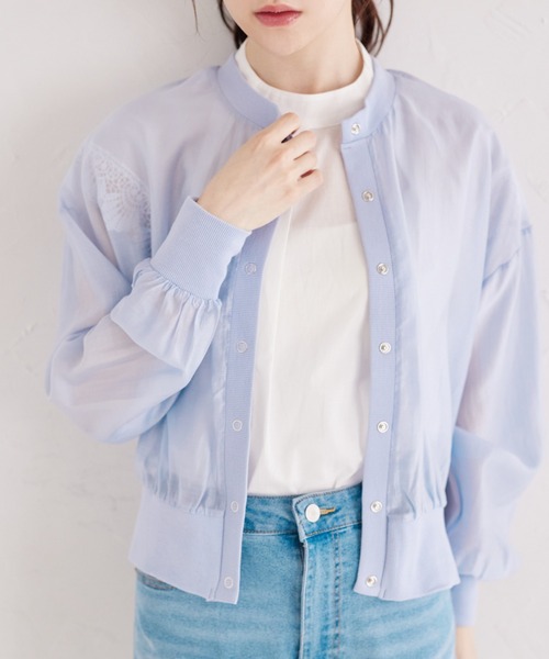 tocco closet(トッコ クローゼット)の「シアーブルゾン風カーディガン(カーディガン/ボレロ・レディース・ブルー/イエロー/オフホワイト/ブラック・M)」の3枚目の写真