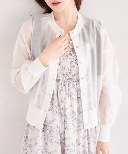 tocco closet(トッコ クローゼット)の「シアーブルゾン風カーディガン(カーディガン/ボレロ・レディース・ブルー/イエロー/オフホワイト/ブラック・M)」の7枚目の写真