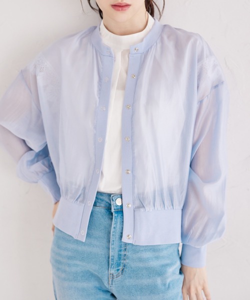 tocco closet(トッコ クローゼット)の「シアーブルゾン風カーディガン(カーディガン/ボレロ・レディース・ブルー/イエロー/オフホワイト/ブラック・M)」の14枚目の写真