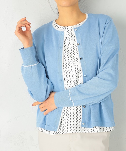 GALLORIA(ギャローリア)の「UVカット 配色ラインクルーカーディガン(カーディガン/ボレロ・レディース・サックスブルー/ライトグレー/ホワイト・LL/S/M/L)」の2枚目の写真