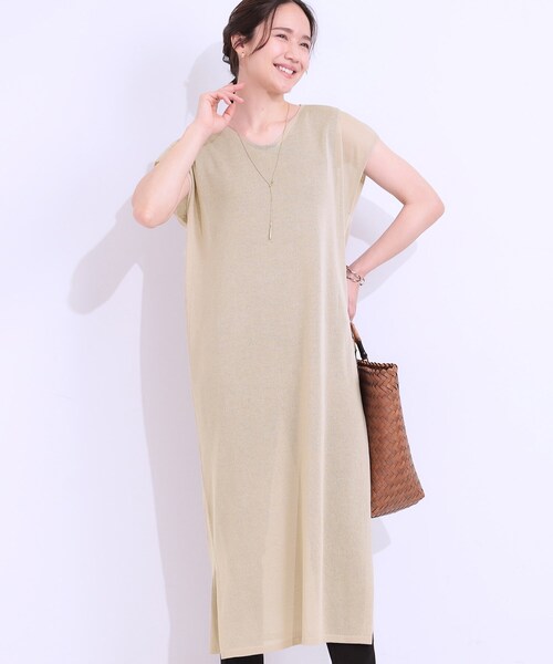 クルーレ　シアーニットストレートワンピース ベージュ crewre シアーニットストレートワンピース beige long crewre